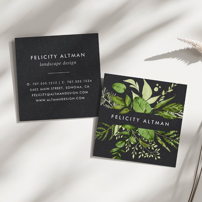 Wild Meadow | Black Botanical Square Business Card (Creator Uploaded)