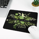 Wild Meadow | Black & Green Botanical Personalised Mouse Mat<br><div class="desc">Elegant botanical logo mousepad design features your name and/or business name framed by a border of lush watercolor greenery and leaves in shades of fern and forest green,  on a contrasting rich black background.</div>