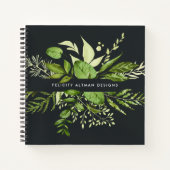 Wild Meadow | Black & Green Botanical Personalised Notebook (Front)