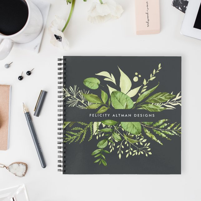 Wild Meadow | Black & Green Botanical Personalised Notebook