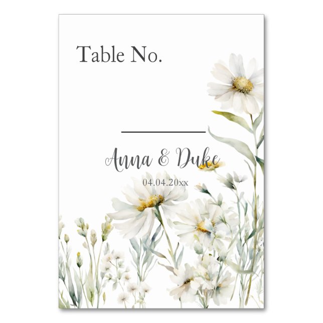 Wild Meadow Daisy Kraft Floral Table Number (Front)