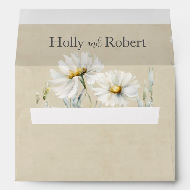 Wild Meadow Daisy Kraft Floral  Wedding Envelope (Back (Bottom))