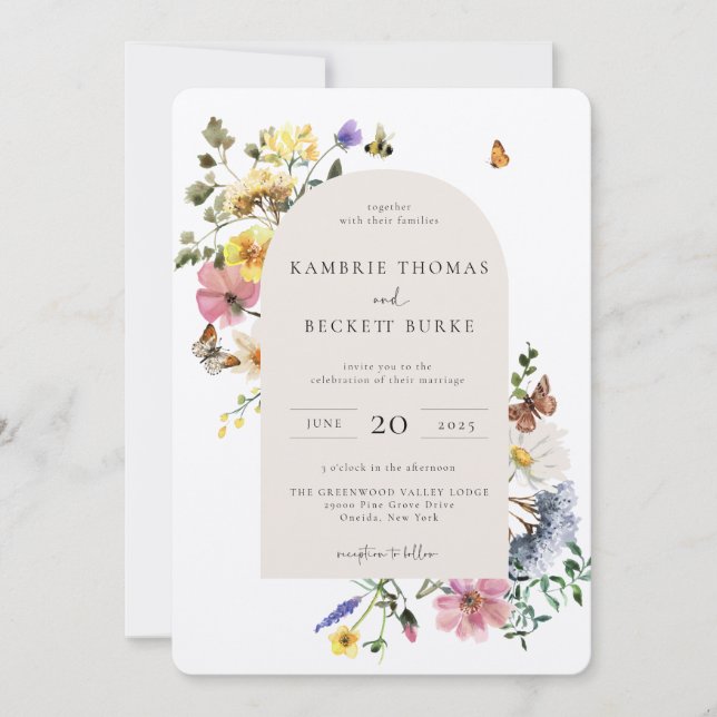 Wild Meadow Floral Arch Frame Wedding Invitation (Front)