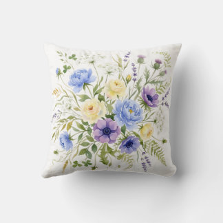 Wild Meadow Floral Bouquet Watercolor Cushion
