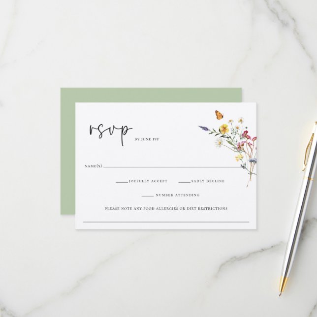 Wild Meadow Floral Wedding RSVP Card (Front/Back In Situ)