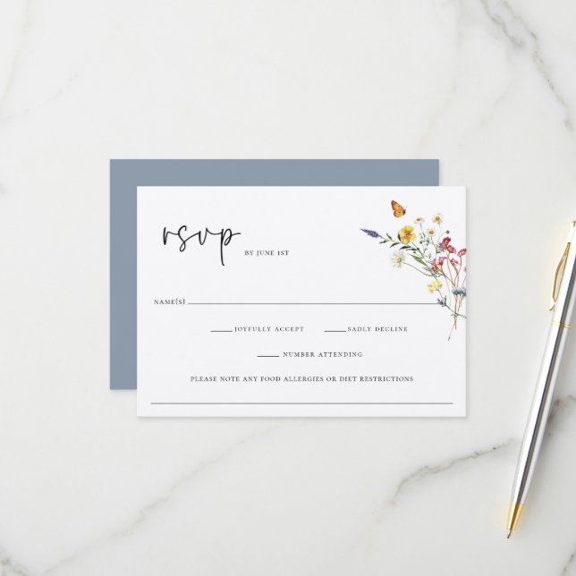 Wild Meadow Floral Wedding RSVP Card (Front/Back In Situ)