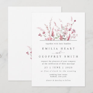 Wild Meadow Flower Dusty Rose Pink Minimal Wedding Invitation