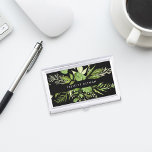 Wild Meadow | Green & Black Personalised Business Card Holder<br><div class="desc">Elegant botanical business card holder features your name and/or business name framed by a border of lush watercolor leaves in shades of fern and forest green,  on a rich black background. Matching business cards and accessories also available.</div>