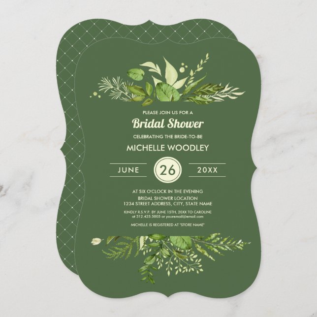 Wild Meadow | Green Botanical Bridal Shower Invitation (Front/Back)