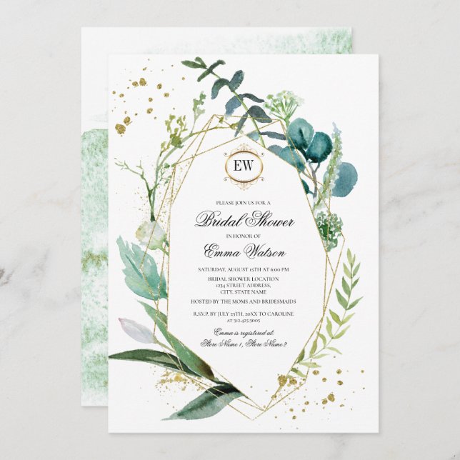Wild Meadow | Green Botanical Bridal Shower Invitation (Front/Back)