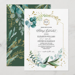 Wild Meadow   Green Botanical Geometric Wedding Invitation
