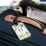 Wild Meadow | Green Botanical Monogram Luggage Tag<br><div class="desc">Elegant watercolor botanical luggage tag features your single initial monogram and name in classic off-black lettering,  framed by lush green leaves and foliage. Personalise the reverse side with your contact information in white lettering on a coordinating deep charcoal background.</div>