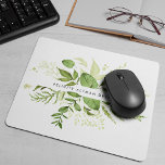 Wild Meadow | Green Botanical Personalised Mouse Mat<br><div class="desc">Elegant botanical logo mousepad design features your name and/or business name framed by a border of lush watercolor greenery and leaves in shades of fern and forest green.</div>