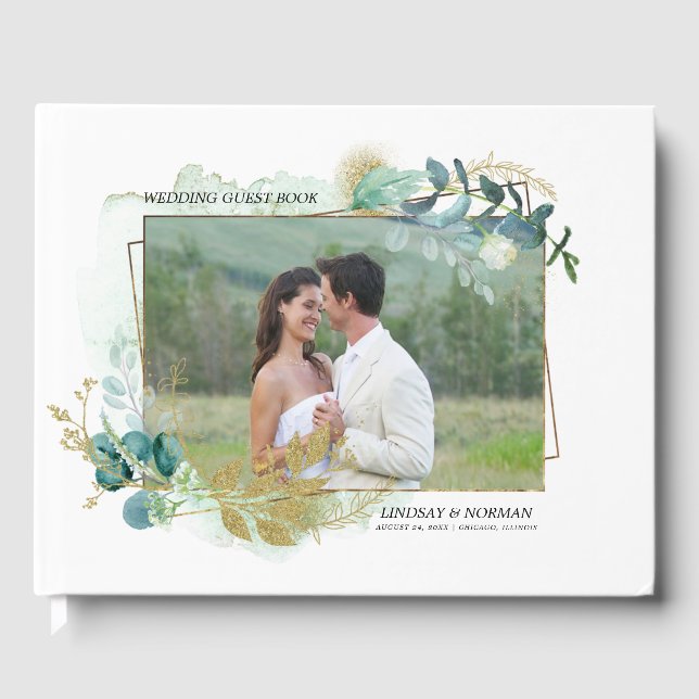 Wild Meadow | Green Botanical | Photo Wedding Guest Book (Front)