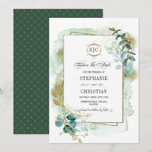 Wild Meadow Green Botanical Save the Date Cards