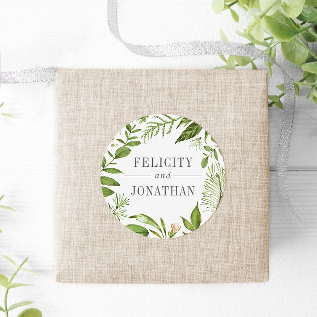 Wild Meadow | Green Botanical Wedding Classic Round Sticker (Creator Uploaded)