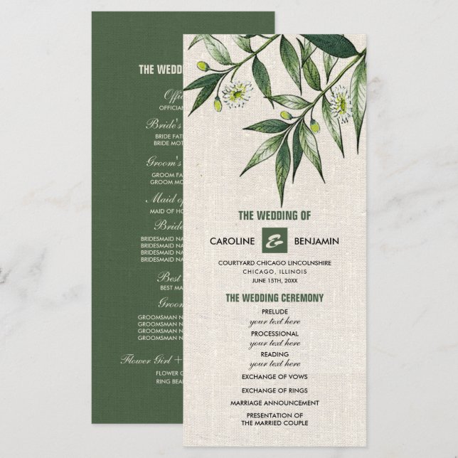 Wild Meadow | Green Botanical Wedding Programs Programme (Front/Back)