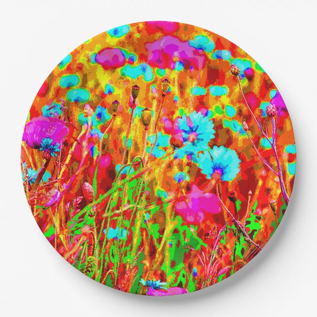 Wild Meadow in Bloom Pop Art Paper Plate (Front)