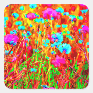 Wild Meadow in Bloom Pop Art Square Sticker
