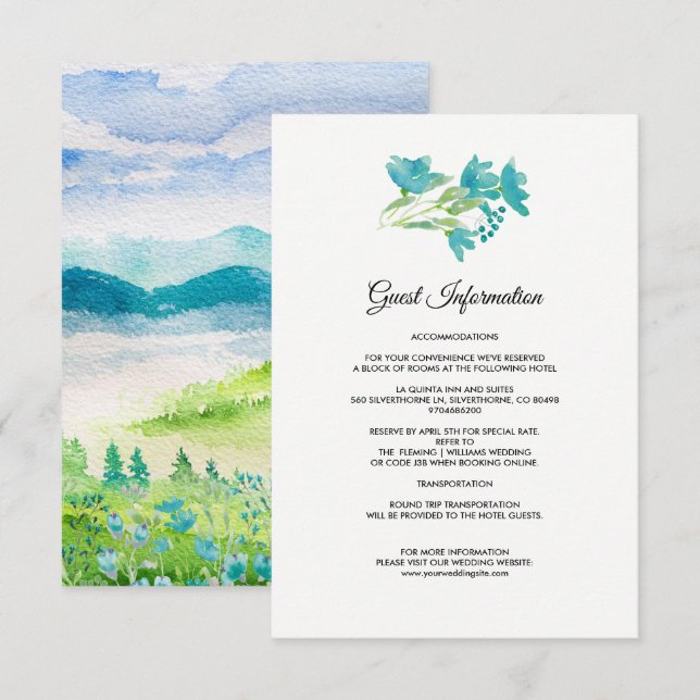 Wild Meadow Spring Mountains Wedding Details Cards (Front/Back)
