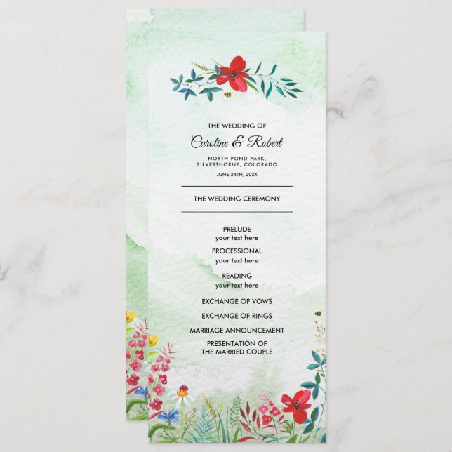 Wild Meadow | Summer Wildflowers Wedding Program Programme (Front/Back)