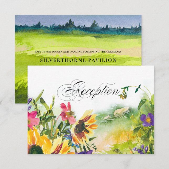 Wild Meadow Sunflowers Wedding Reception Card (Front/Back)