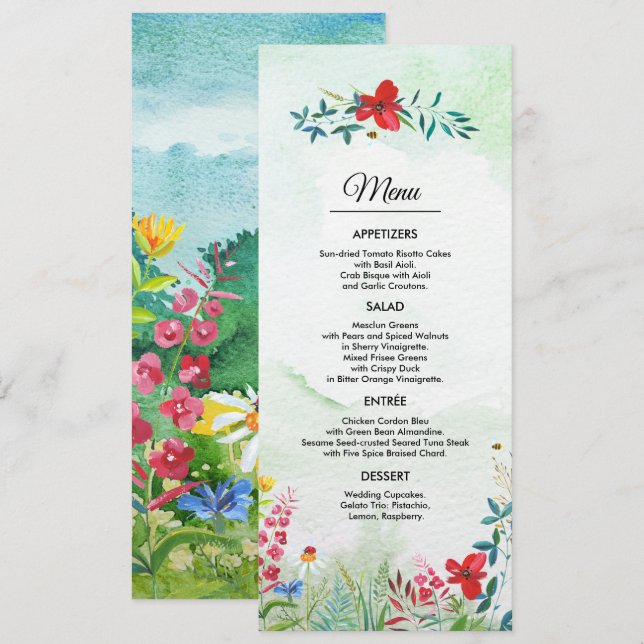 Wild Meadow | Wildflowers Summer Wedding Menu Card (Front/Back)