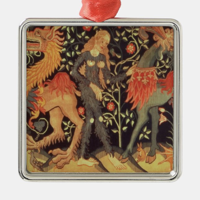 Wild Men and Animals, tapestry, 15th century Metal Tree Decoration (Front)