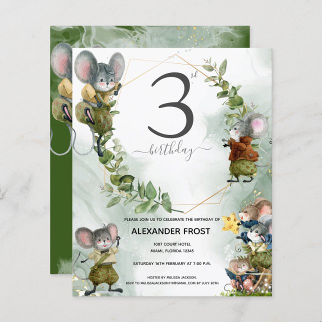 Wild Mice 3rd Birthday Party Invitation  (Front/Back)