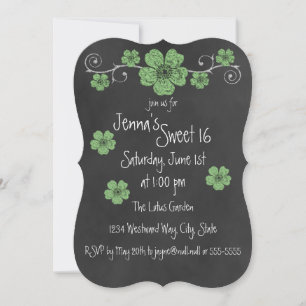 Wild Mint Green Roses Chalkboard Party Invitation