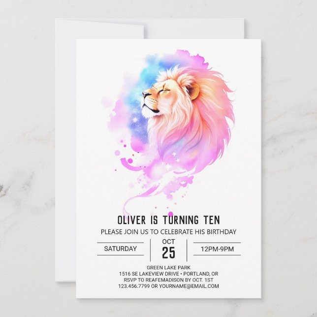 Wild Modern Lion Birthday Invitation (Front)
