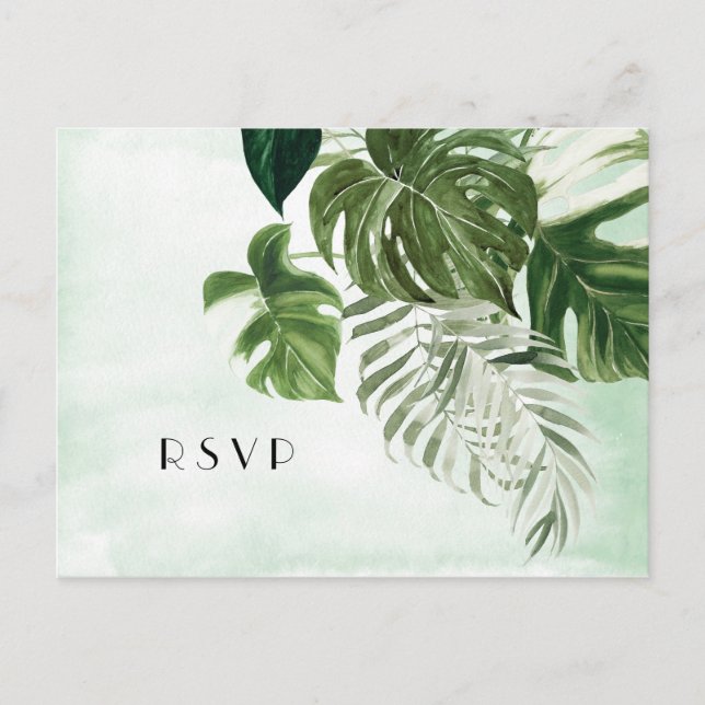 Wild monstera tropical foliage Wedding RSVP Postcard (Front)