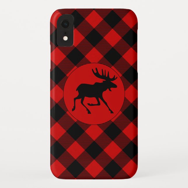 Wild Moose on Red Buffalo Plaid Pattern Case-Mate iPhone Case (Back)