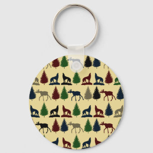 Wild Moose Wolf Wilderness Mountain Cabin Rustic Key Ring
