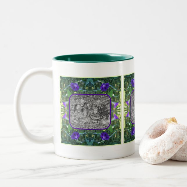 Wild Morning Glory Flowers Frame Add Your Photo Two-Tone Coffee Mug (With Donut)