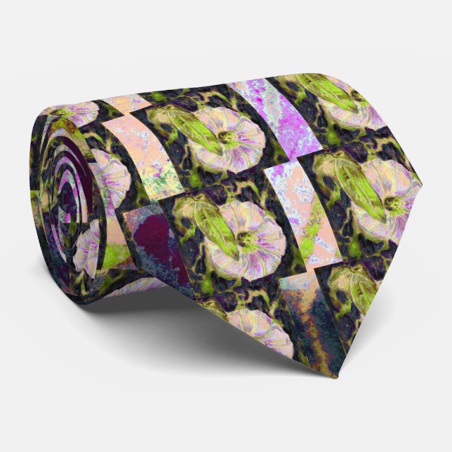 Wild Morning Glory Pink Green Delicate Pattern Tie (Rolled)