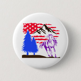 Wild Mountain Horse Galloping 6 Cm Round Badge