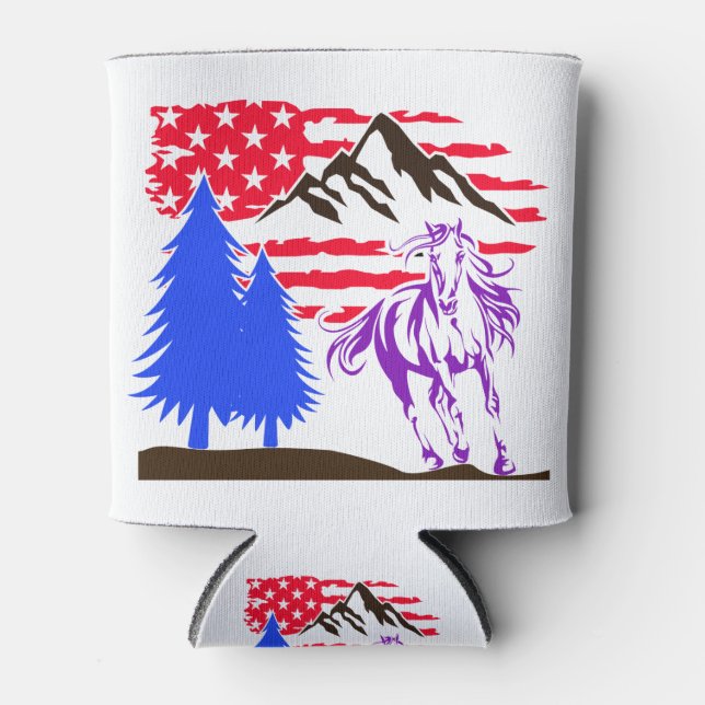 Wild Mountain Horse Galloping Can Cooler (Front)