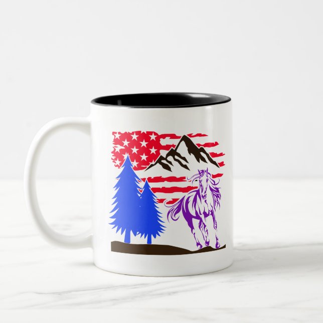 Wild Mountain Horse Galloping Two-Tone Coffee Mug (Left)