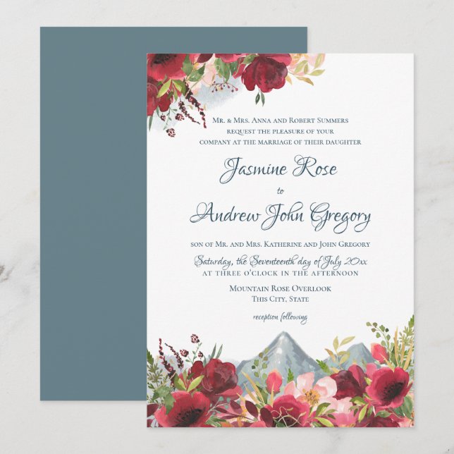 Wild Mountain Rose Wedding Invitation (Front/Back)