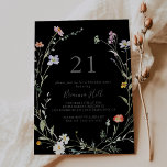 Wild Multicolor Floral Black 21st Birthday Party Invitation<br><div class="desc">This wild multicolor floral black 21st birthday party invitation is perfect for a modern event. The design features watercolor pink,  blush,  purple,  navy and white elegant flowers with emerald green leaves in a dark background.</div>