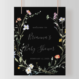 Wild Multicolor Floral Black Baby Shower Welcome Poster