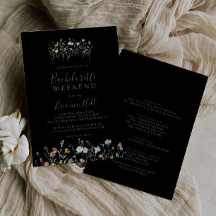 Wild Multicolor Floral Black Bachelorette Weekend Invitation