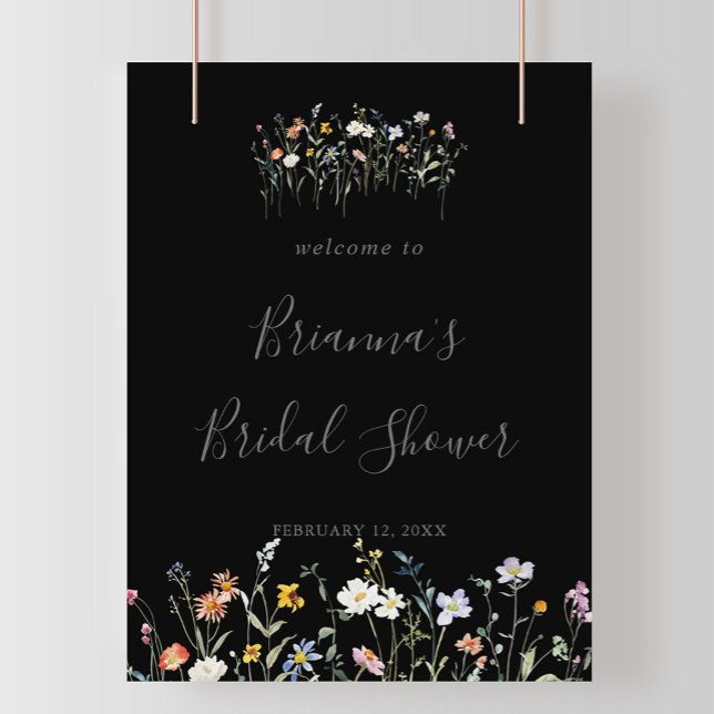 Wild Multicolor Floral Black Bridal Shower Welcome Poster (Creator Uploaded)