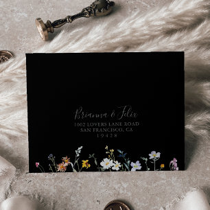 Wild Multicolor Floral Black Self-Addressed RSVP Envelope