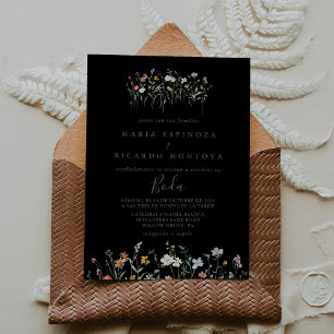 Wild Multicolor Floral Black Spanish Wedding Invitation