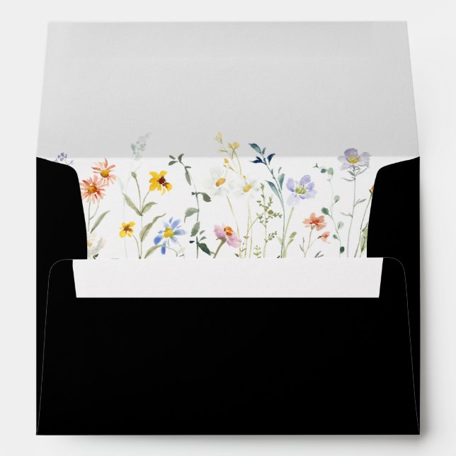 Wild Multicolor Floral Black Wedding Invitation  Envelope (Back (Bottom))