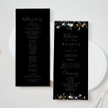 Wild Multicolor Floral Black Wedding Program Programme<br><div class="desc">This wild multicolor floral black wedding program is perfect for a rustic wedding. The design features watercolor pink,  blush,  purple,  navy and white elegant flowers with emerald green leaves in a dark background.</div>