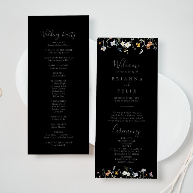 Wild Multicolor Floral Black Wedding Program Programme (Creator Uploaded)