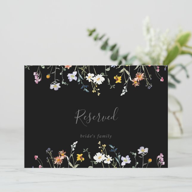 Wild Multicolor Floral Black Wedding Reserved Sign (Standing Front)